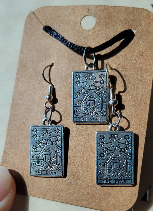 Tarot card necklace and sterling silver tarot earrings