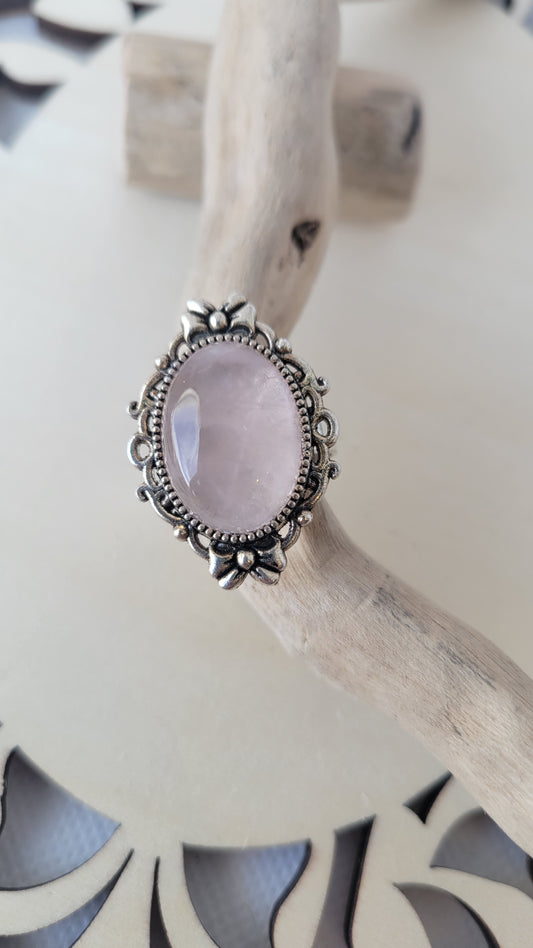 Adjustable rose quartz ring