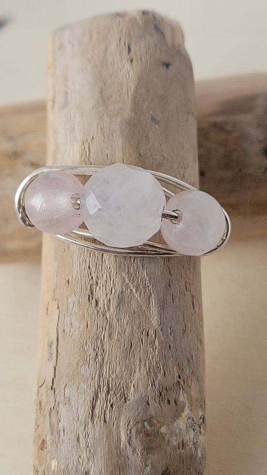 Snowy quartz crystal ring