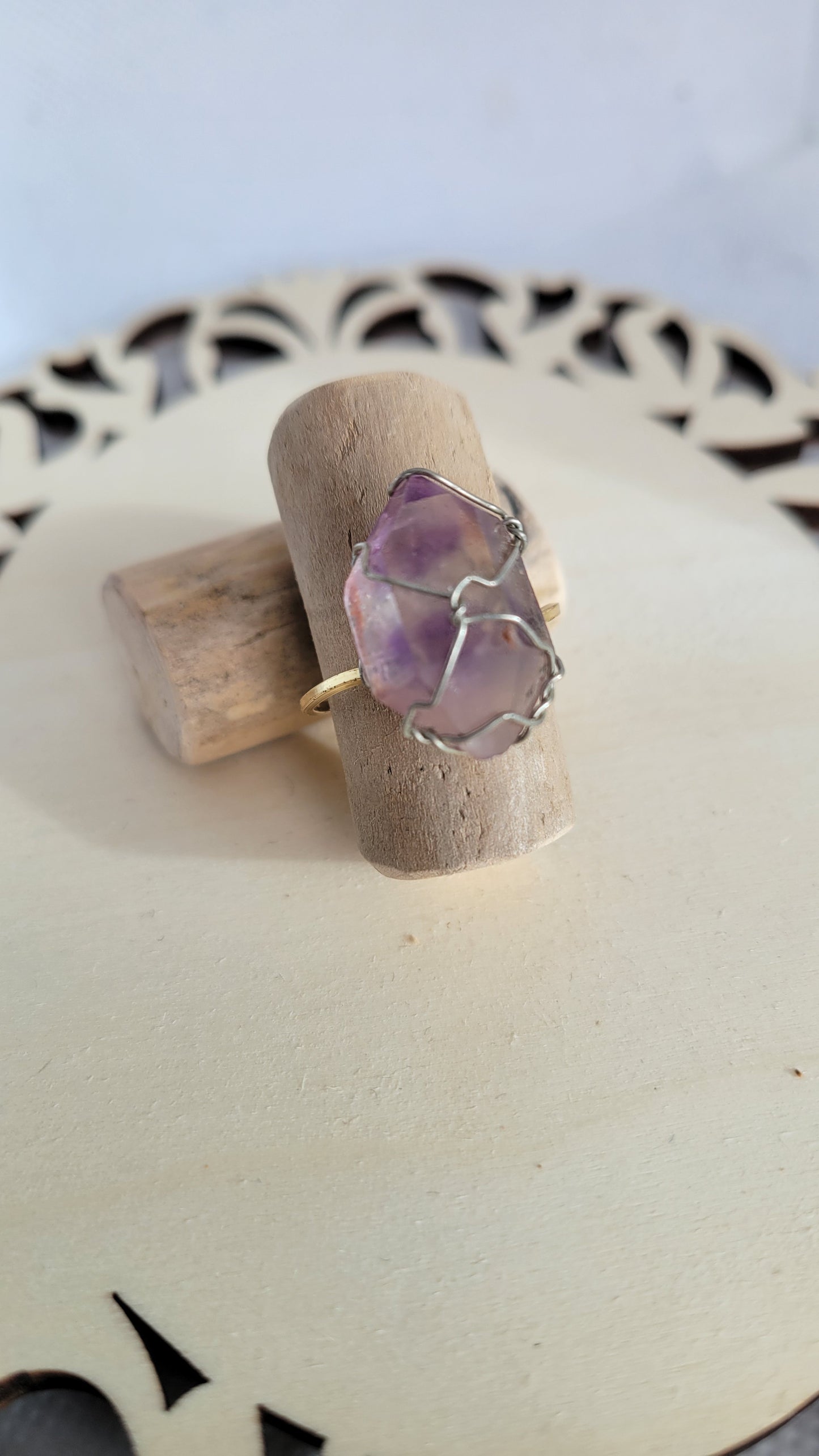 Amethyst crystal ring, wire wrapped