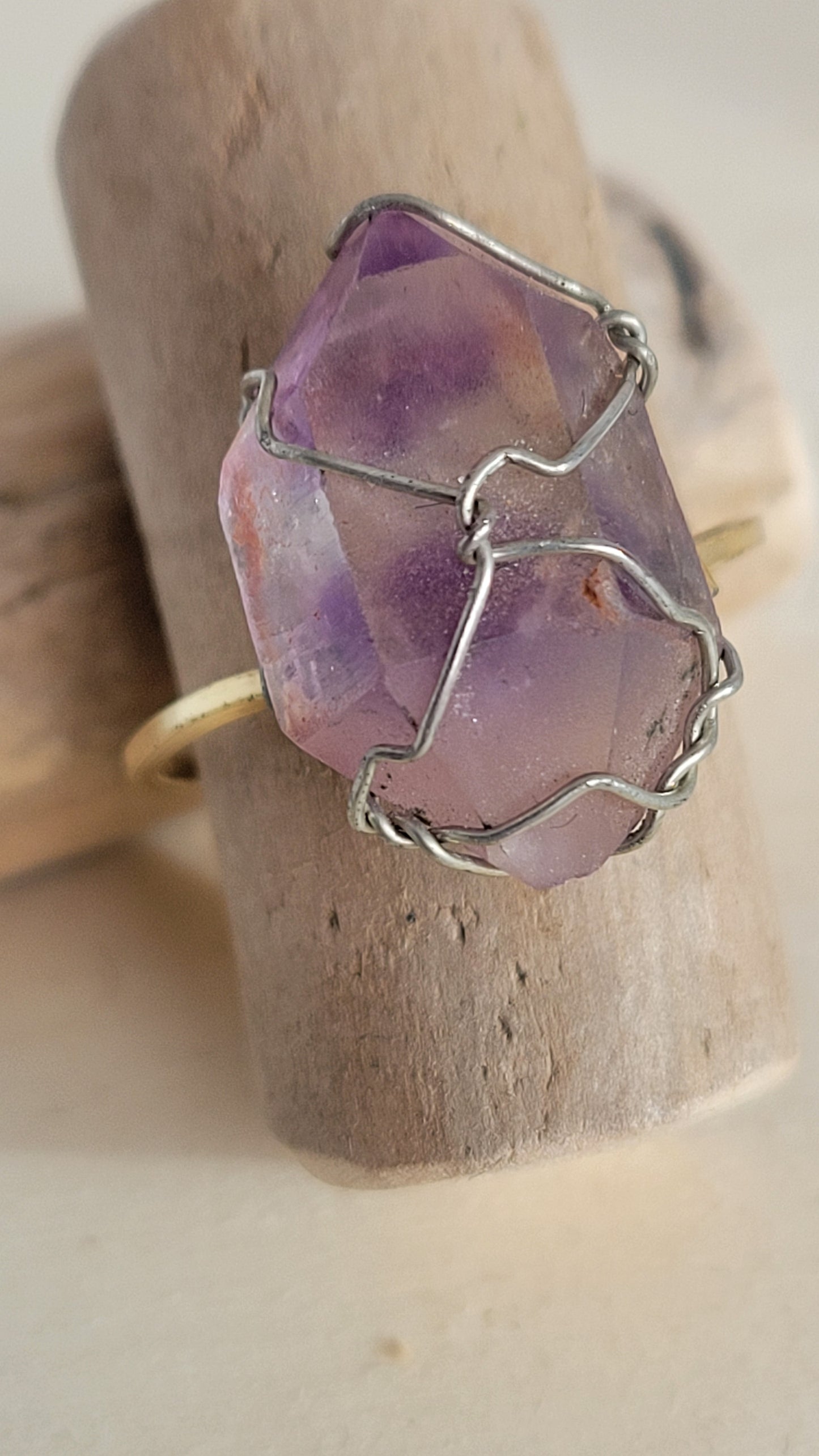 Amethyst crystal ring, wire wrapped