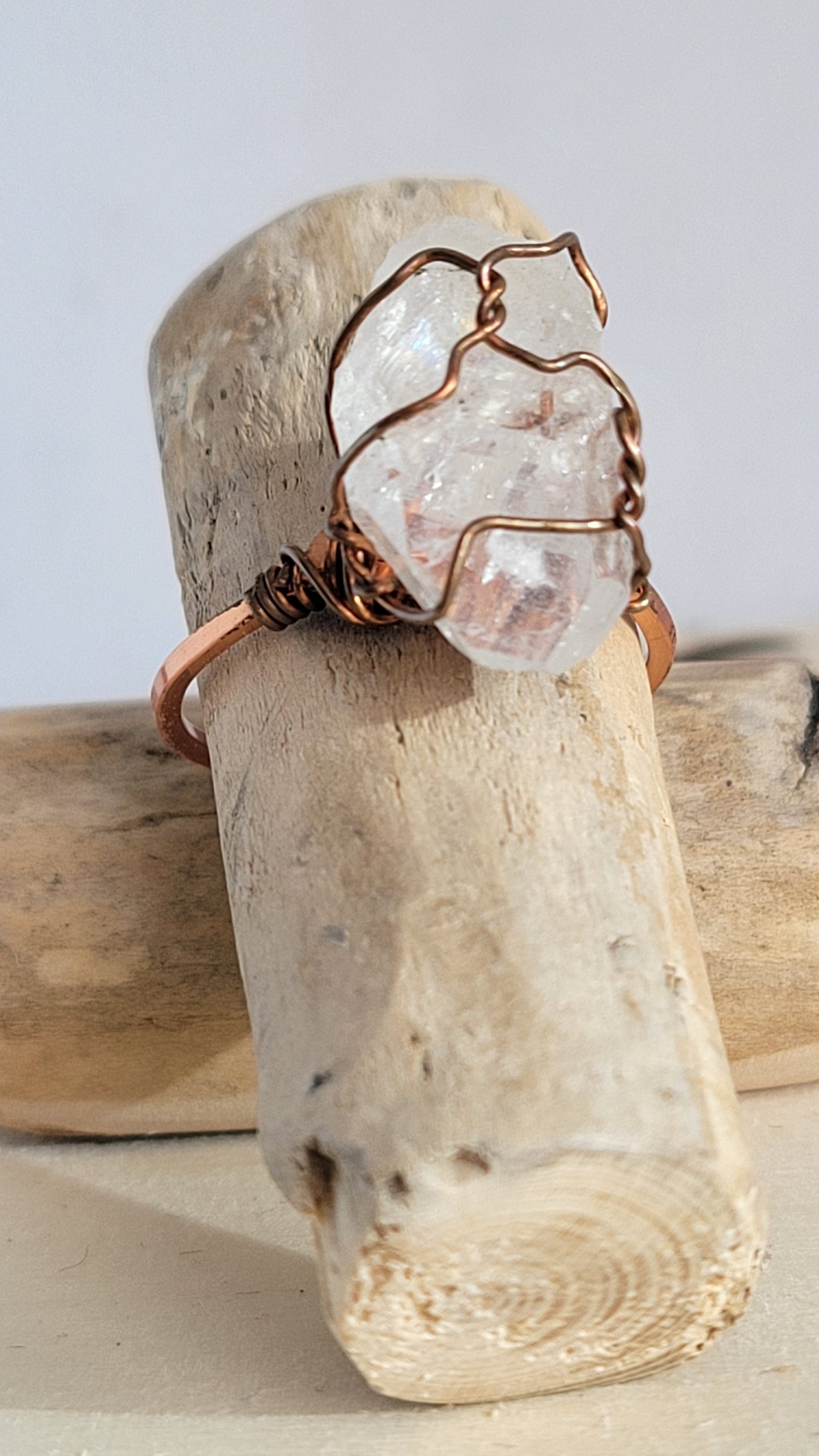 Quartz crystal ring, wire wrapped ring