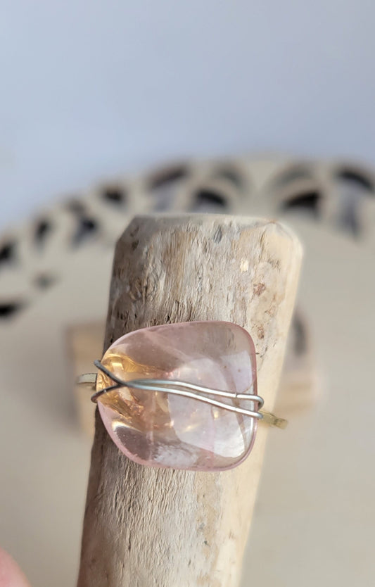 Rose quartz crystal ring