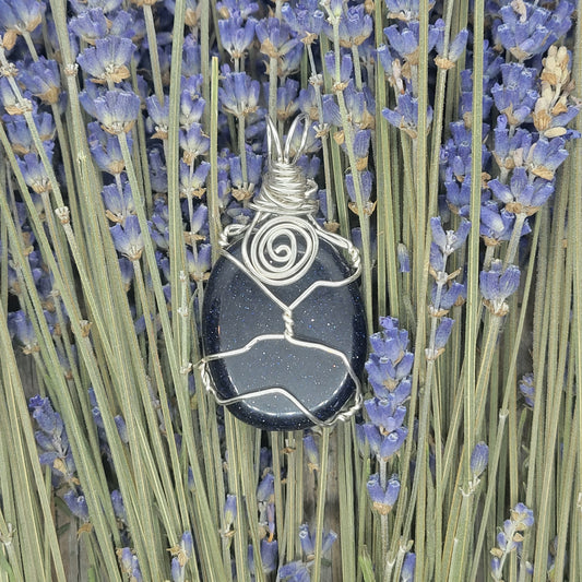 Wire wrapped blue goldstone necklace