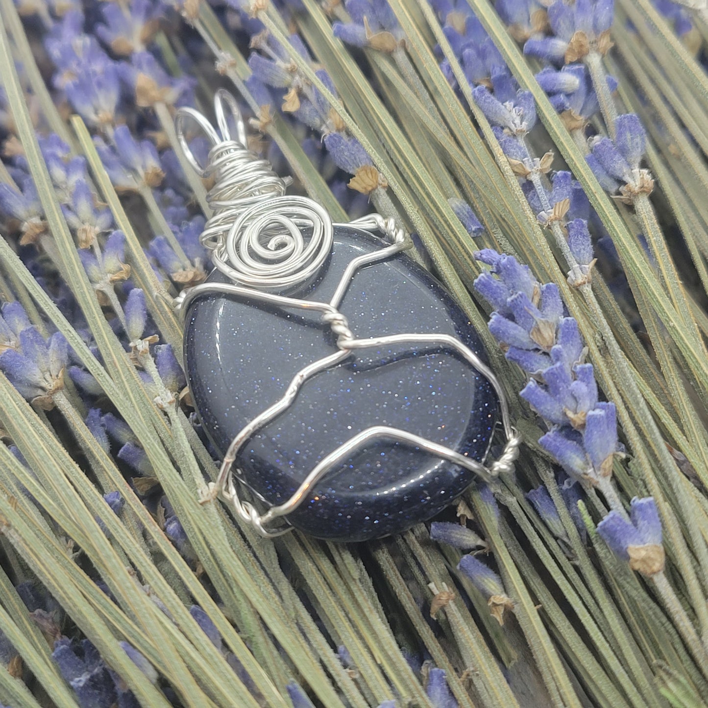 Wire wrapped blue goldstone necklace