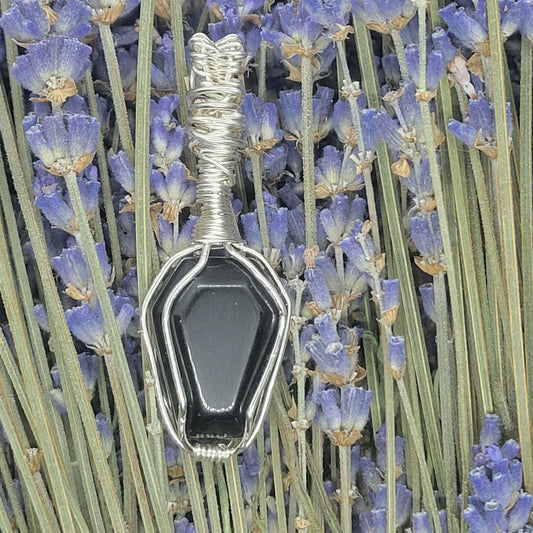 Black onyx wire wrapped coffin crystal