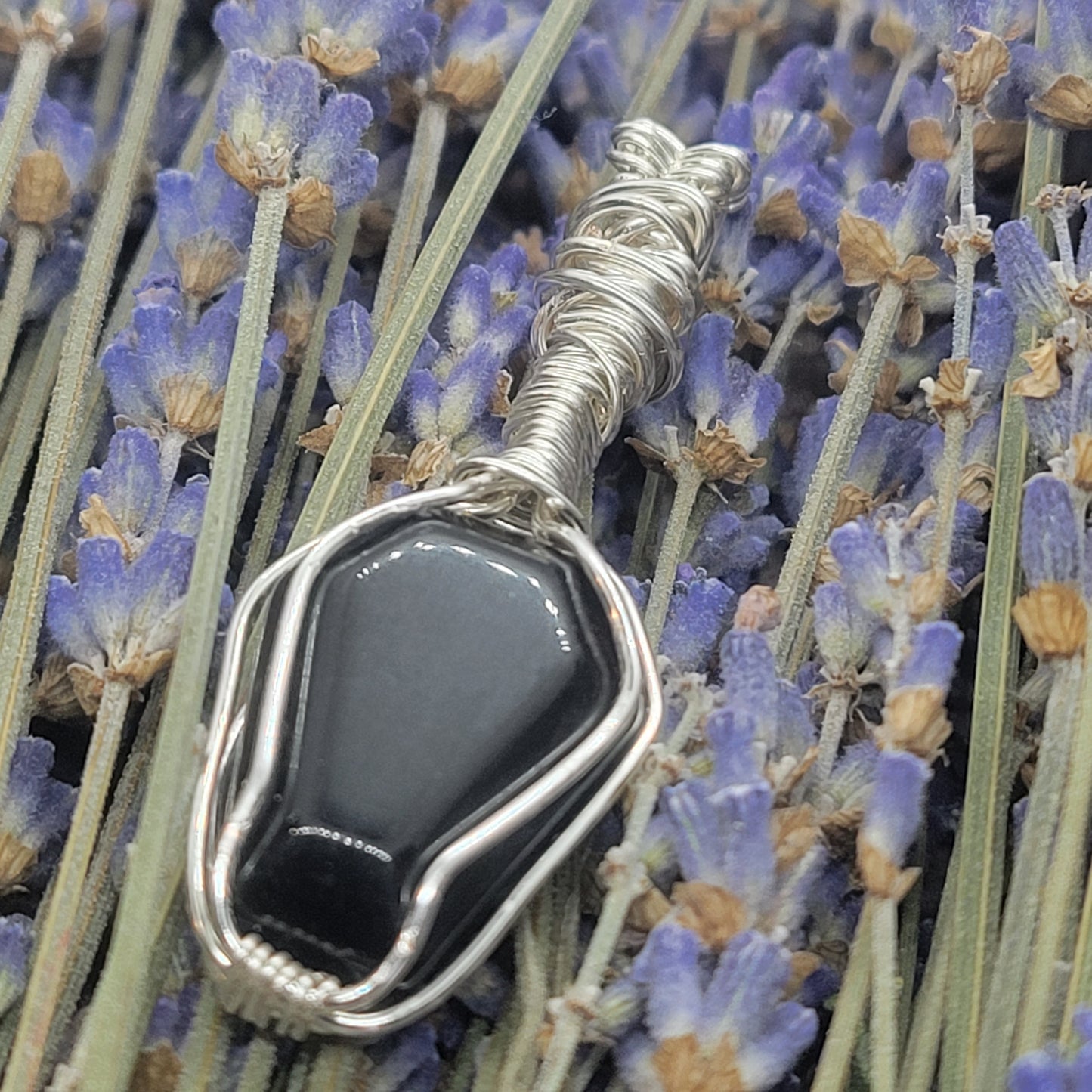 Black onyx wire wrapped coffin crystal