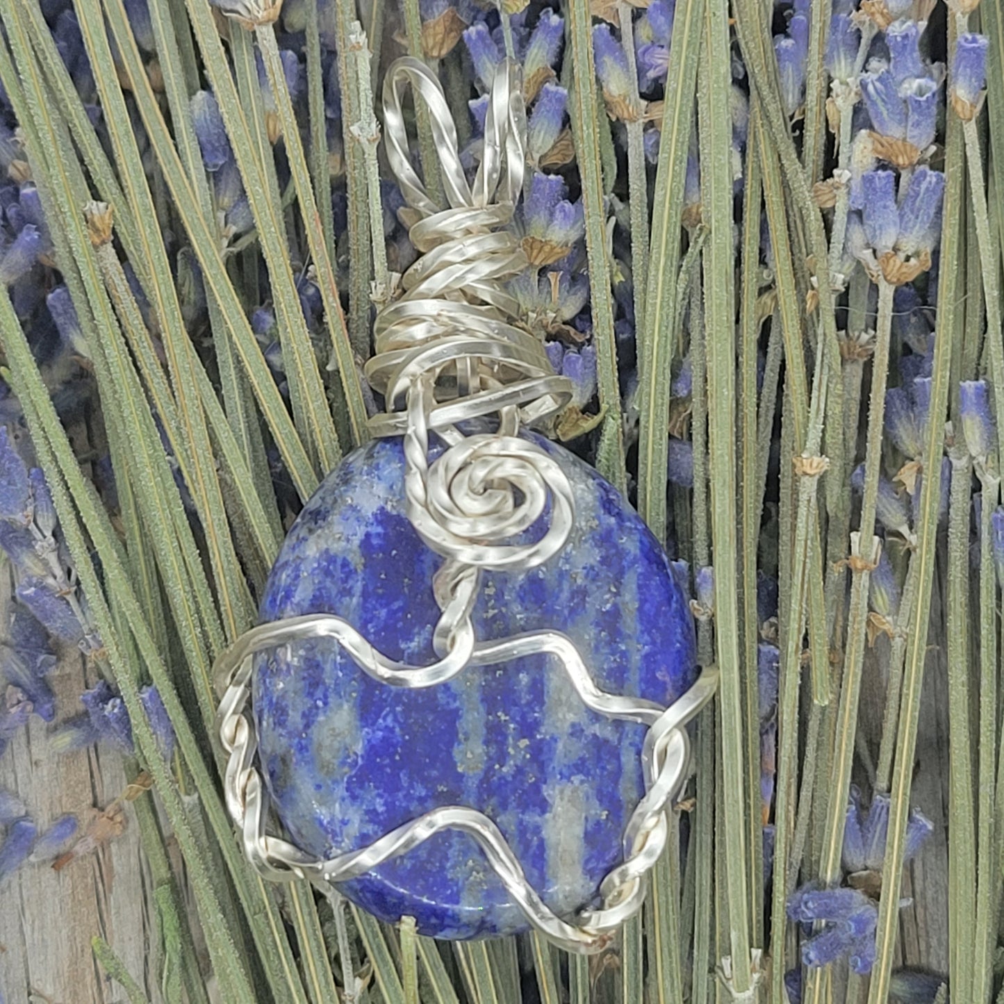 Wire wrapped  lapis lazuli crystal necklace