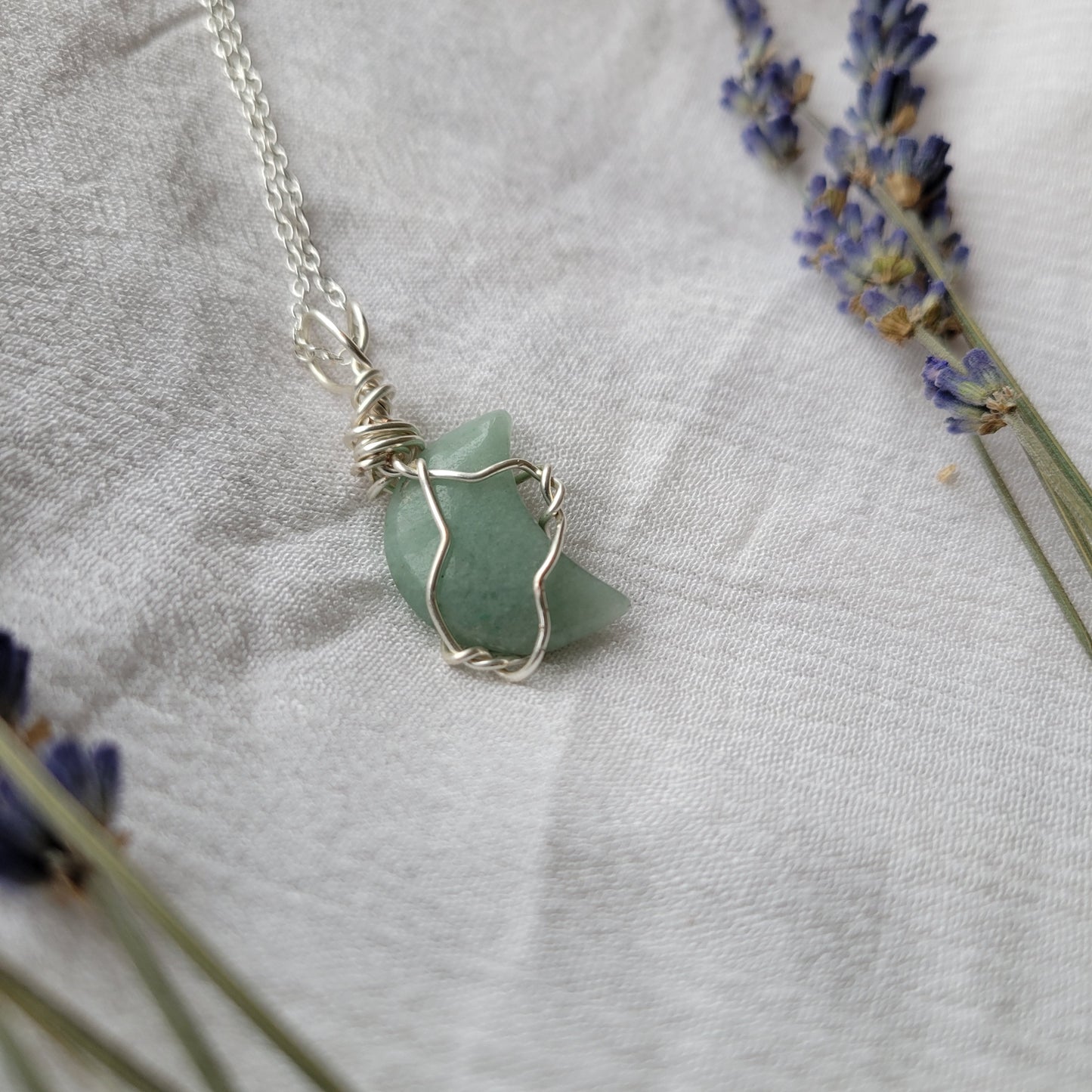 Green aventurine moon necklace