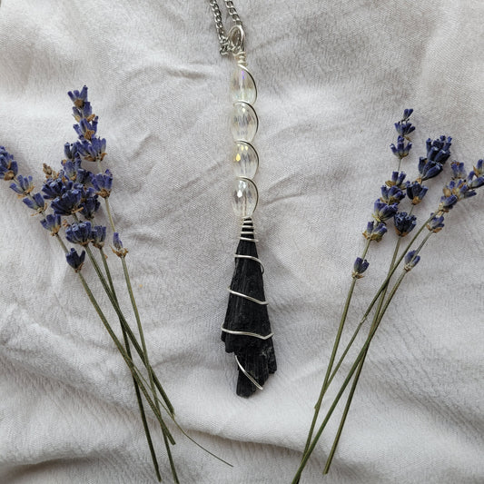Black kyanite witches broom necklace
